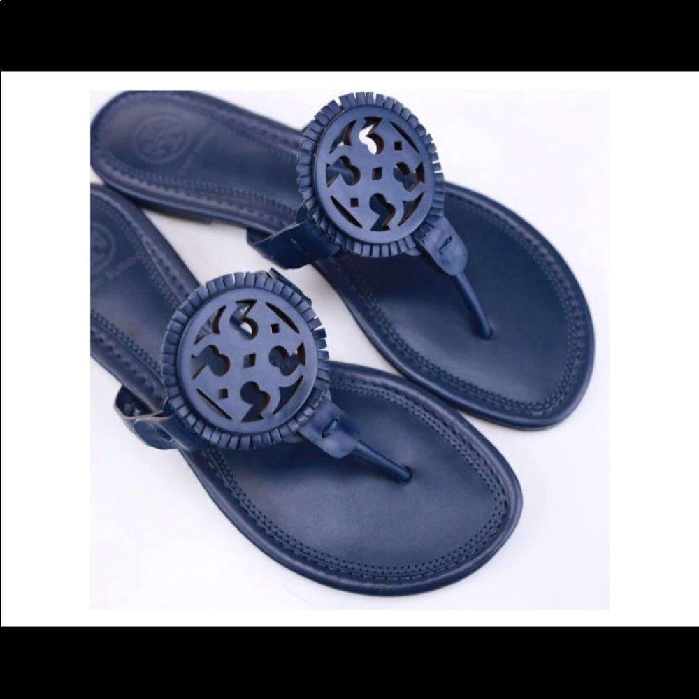 Tory Burch Navy Fringe Miller Sandals